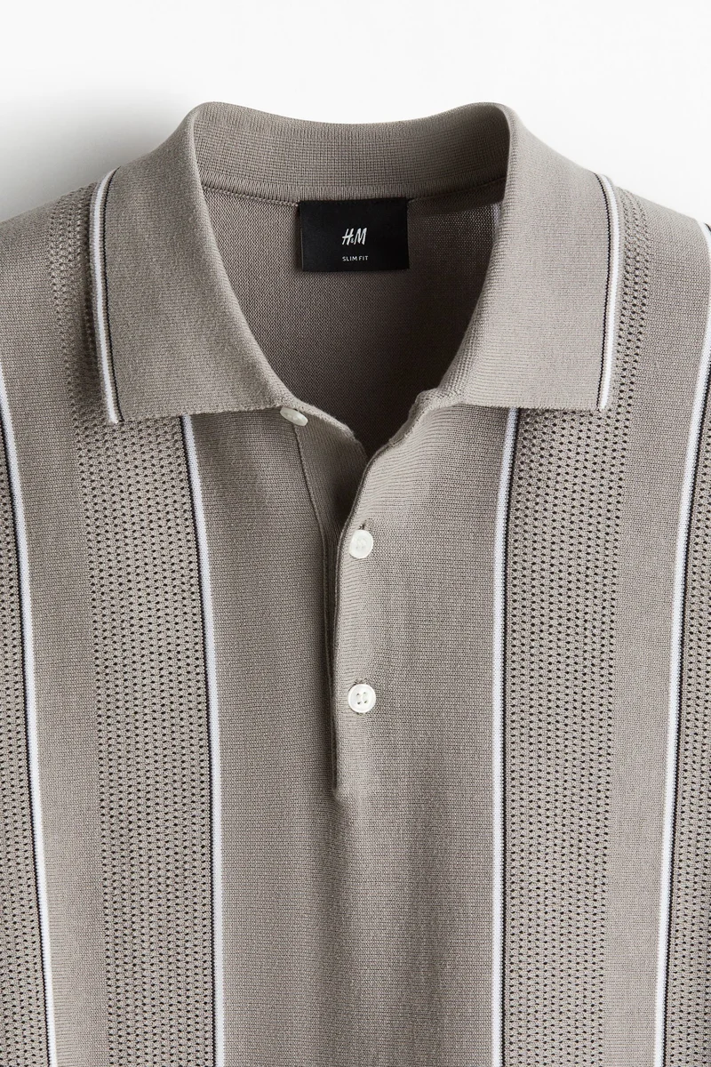 H&M Regular Fit Pointelle-Knit Polo Shirt