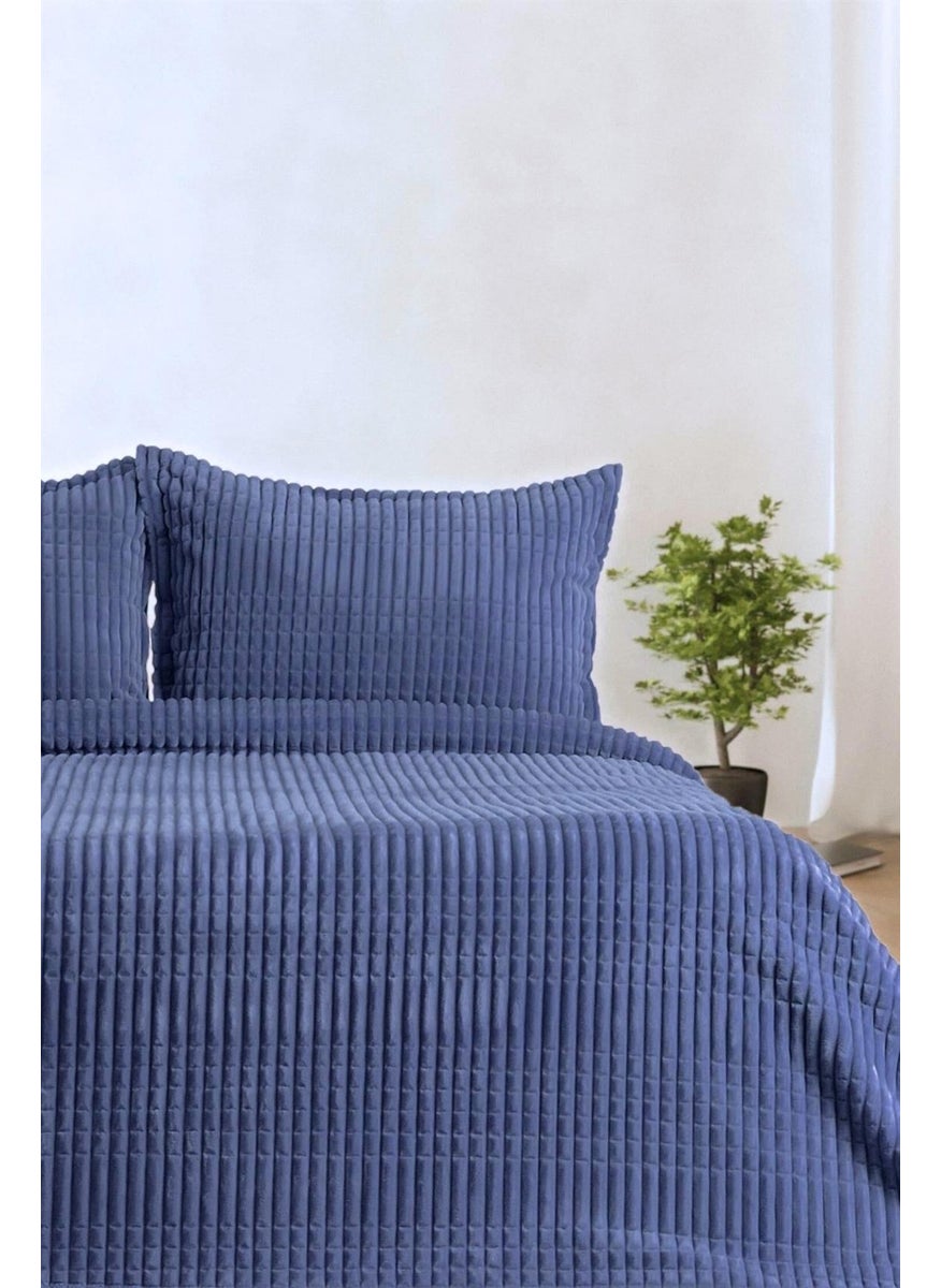 MERINOS - Modern Line 3 Piece Double Blanket Set Navy Blue - Image 1