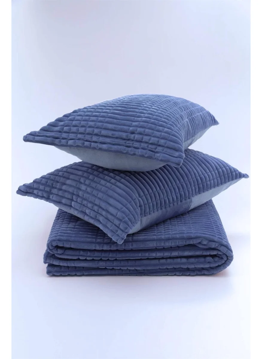 MERINOS Modern Line 3 Piece Double Blanket Set Navy Blue