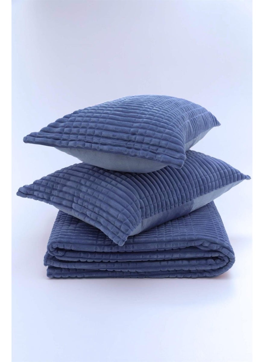 MERINOS - Modern Line 3 Piece Double Blanket Set Navy Blue - Image 1