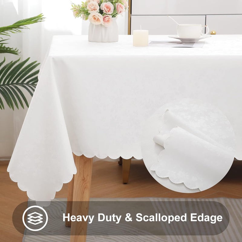 smiry Rectangle Table Cloth, Waterproof Heavy Duty Vinyl Tablecloths, Wipeable Washable Table Cover for Kitchen and Dining Room (White, 54" X 108") - Image 5