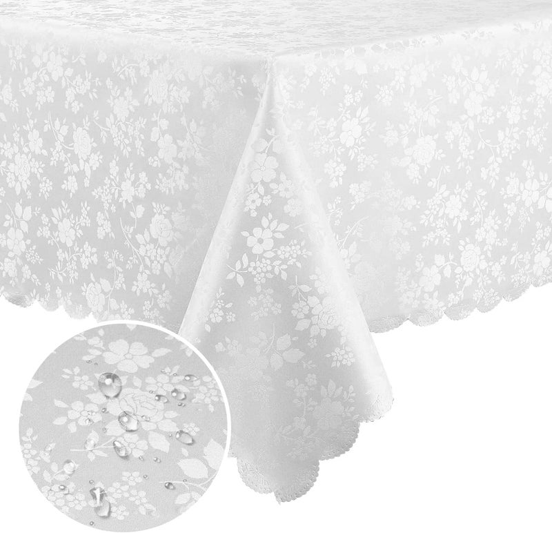 smiry Rectangle Table Cloth, Waterproof Heavy Duty Vinyl Tablecloths, Wipeable Washable Table Cover for Kitchen and Dining Room (White, 54" X 108") - Image 1