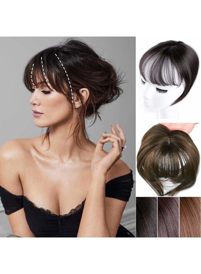 LesafeV Mini Fringe Hairpiece Straight Clip in Forehead Topper with Wispy Bangs Extension Black Brown - Image 2