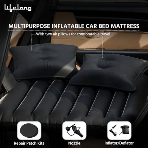Lifelong Polypropylene Inflatable Air Mattress with Pump & 2 Air Pillows-Quick Inflatable Back Seat Bed, Portable Car Mattress, Compact Car Bed for Adults & Kids (LLCIB01, Black). Free Size - Image 2