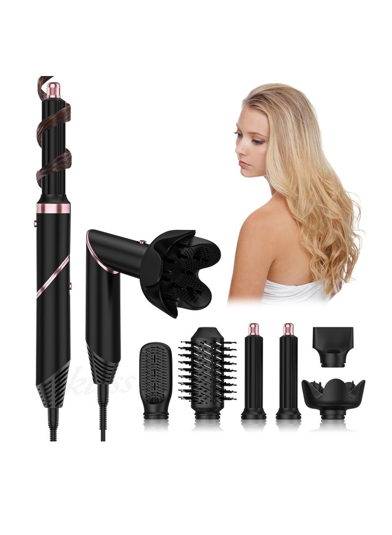 Captaintech High Speed Folding Hair Dryer Auto Hair Suction 6-in-1 Multi-Function Hot Air Comb Hair Dryer Straight & Hair  Curling Iron - Image 1