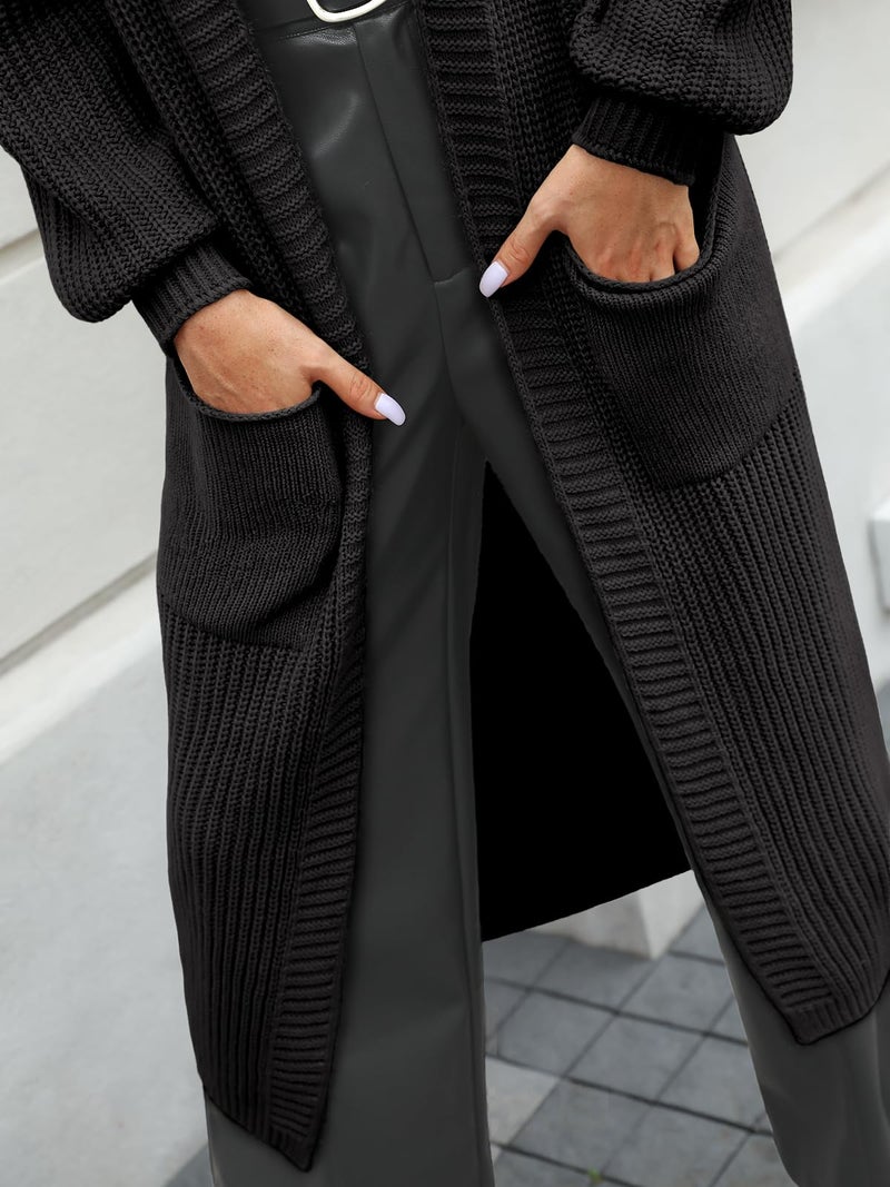LILLUSORY Womens Long Cardigan Fall Sweater 2025 Plus Size Oversized Chunky Ribbed Cable Knit Cozy Coat Outfit Clothes Coatigan Jacket Fashion Trendy Winter Black XL - Image 5
