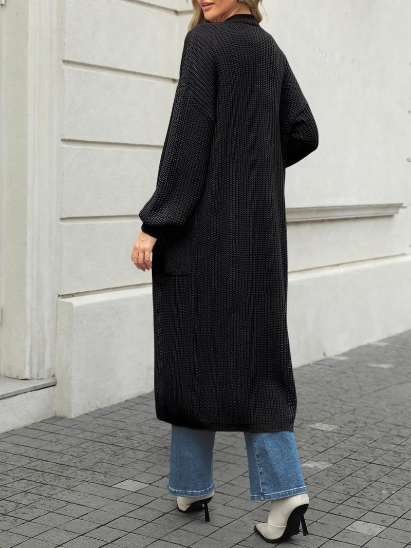 LILLUSORY Womens Long Cardigan Fall Sweater 2025 Plus Size Oversized Chunky Ribbed Cable Knit Cozy Coat Outfit Clothes Coatigan Jacket Fashion Trendy Winter Black XL - Image 3