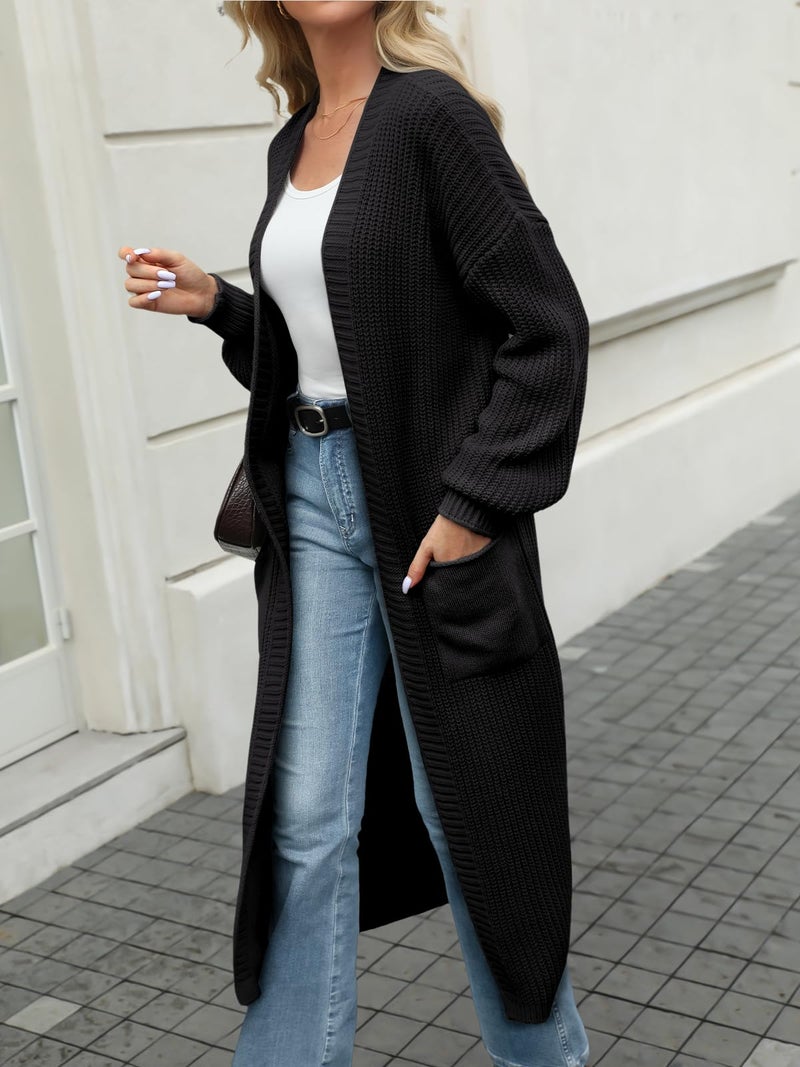 LILLUSORY Womens Long Cardigan Fall Sweater 2025 Plus Size Oversized Chunky Ribbed Cable Knit Cozy Coat Outfit Clothes Coatigan Jacket Fashion Trendy Winter Black XL - Image 4