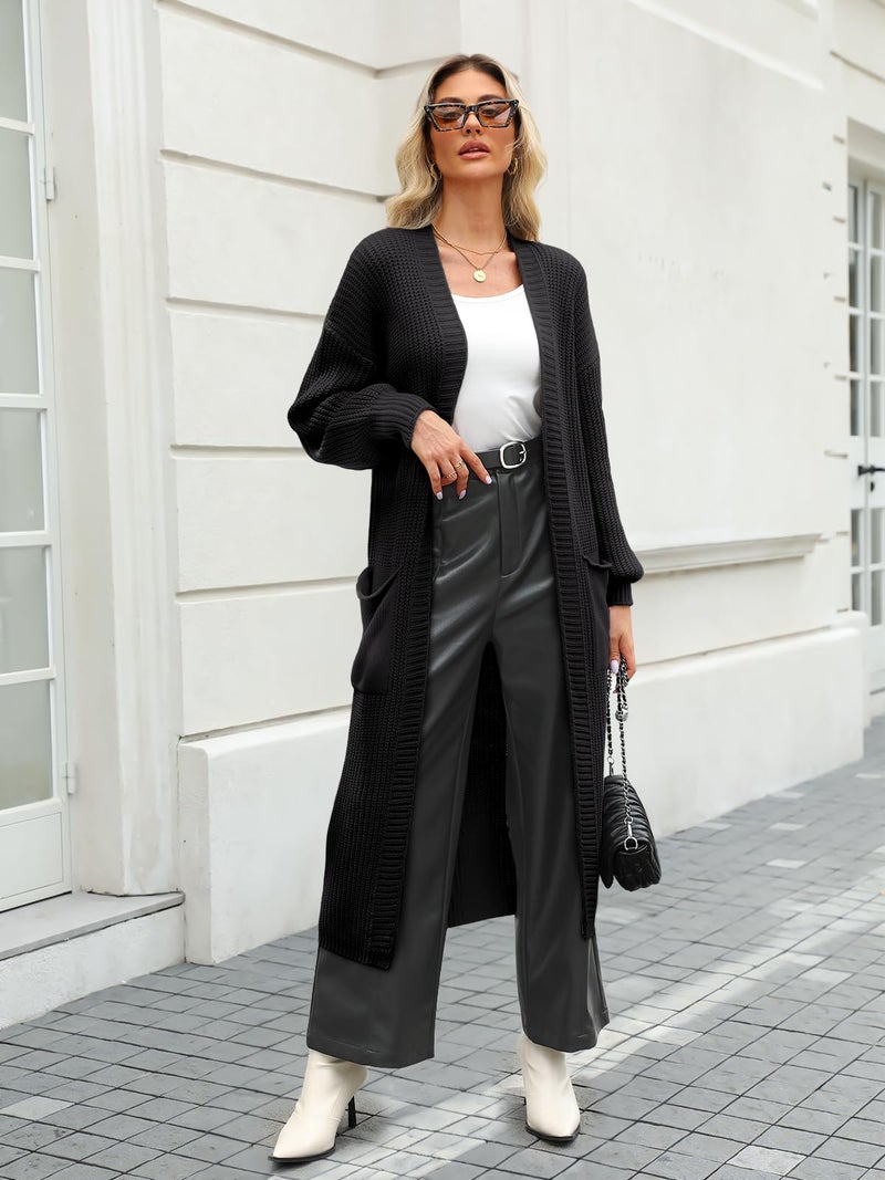 LILLUSORY Womens Long Cardigan Fall Sweater 2025 Plus Size Oversized Chunky Ribbed Cable Knit Cozy Coat Outfit Clothes Coatigan Jacket Fashion Trendy Winter Black XL - Image 2