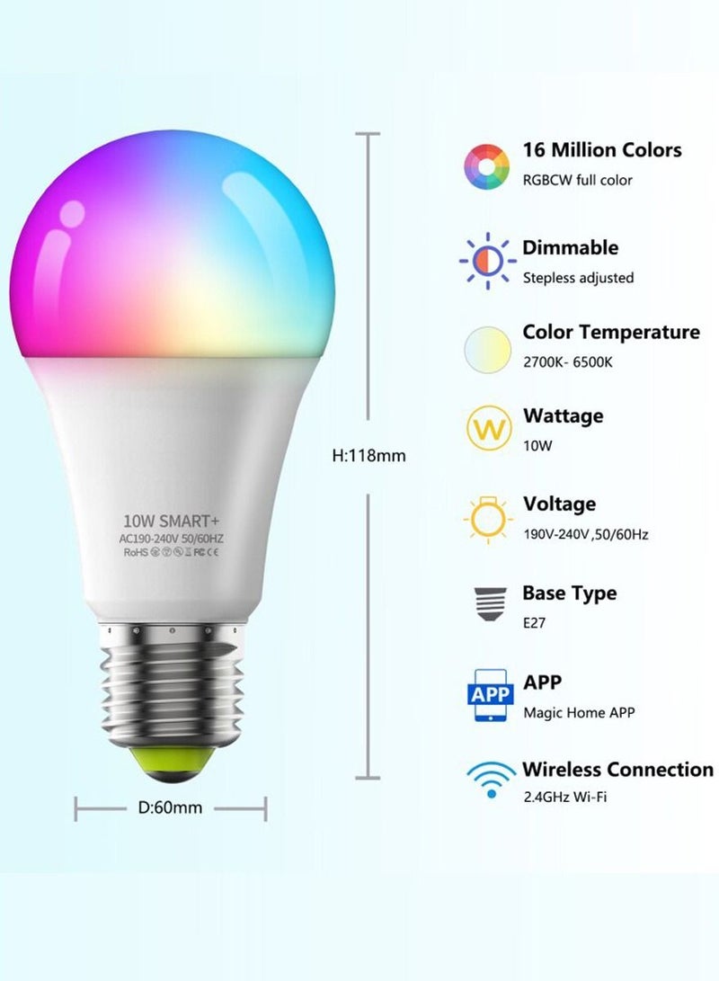ULHYC Smart 10W Wi-Fi Bluetooth Bulb with 16 Million Colors Dimmable Light, 8 Modes, Compatible with Google Assistant and IFTTT, Energy Saving Smart Home Lighting for Indoor and Outdoor Use - Image 2