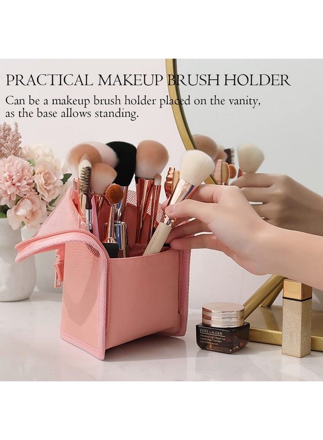 maycreate 2 In 1 Makeup Brush Bag Makeup Stand Holder Travel Makeup Brush Organizer Pouch Makeup Brush Bag For Travel (Pink) - Image 5
