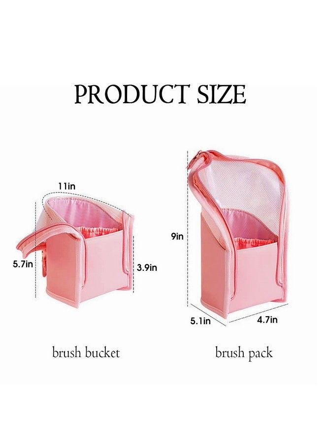 maycreate 2 In 1 Makeup Brush Bag Makeup Stand Holder Travel Makeup Brush Organizer Pouch Makeup Brush Bag For Travel (Pink) - Image 4