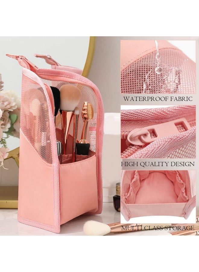 maycreate 2 In 1 Makeup Brush Bag Makeup Stand Holder Travel Makeup Brush Organizer Pouch Makeup Brush Bag For Travel (Pink) - Image 3