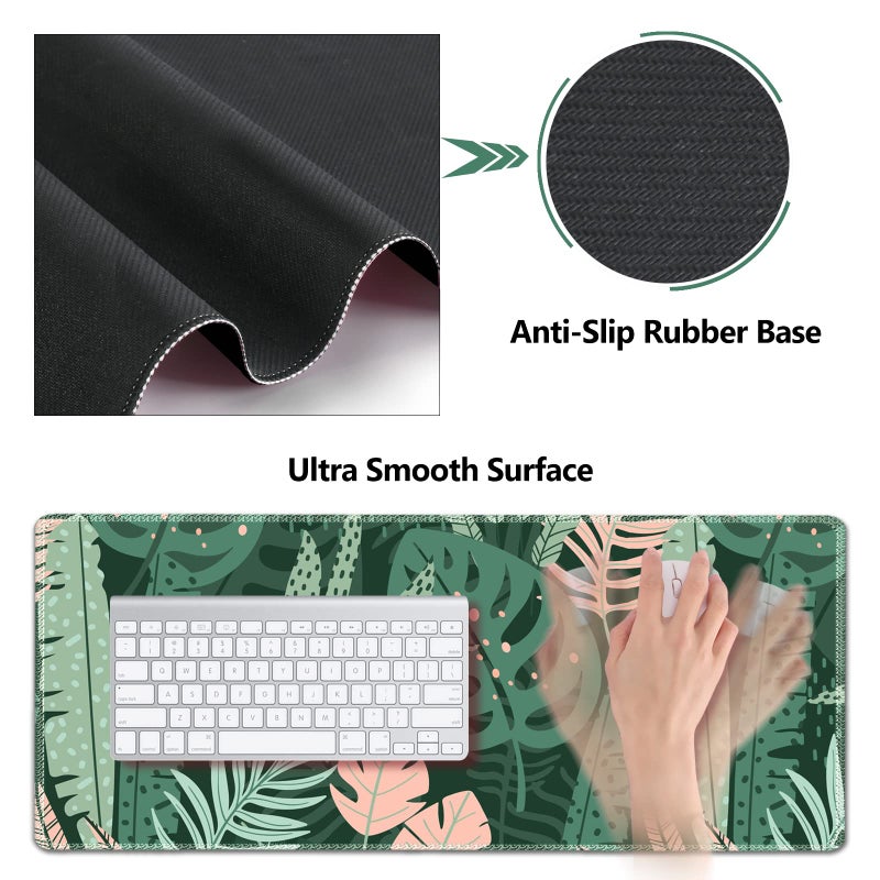 AIMSA Large Gaming Mouse Pad Set, Keyboard Wrist Rest Support Mouse Pad, Ergonomic Memory Foam Multifunctional Extended Desk Mat 35x15.7in Anti-Slip Rubber Base for Office Home, Pink Green Leaves - Image 4