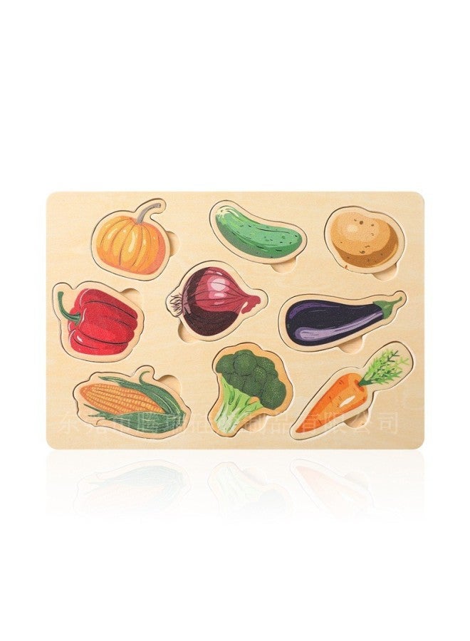 Food Grade Silicone Educational Toys Early Learning Shape Recognition Puzzle Children Wooden 3D Assembly Board Baby Fun Playset-Color:Vegetable Puzzle - Image 1