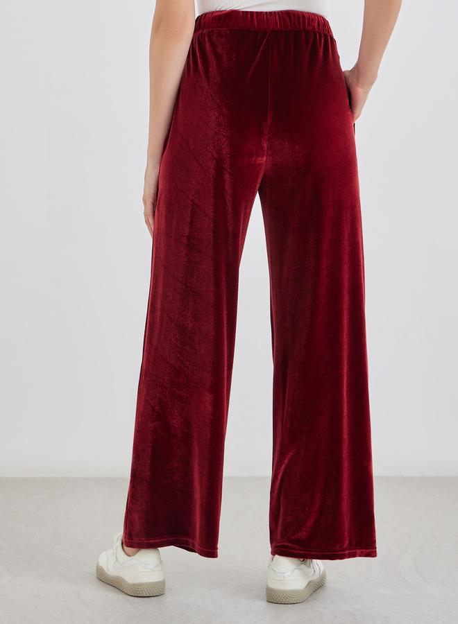 Styli Velvet Look Wide Leg Joggers with Drawstring - Image 4