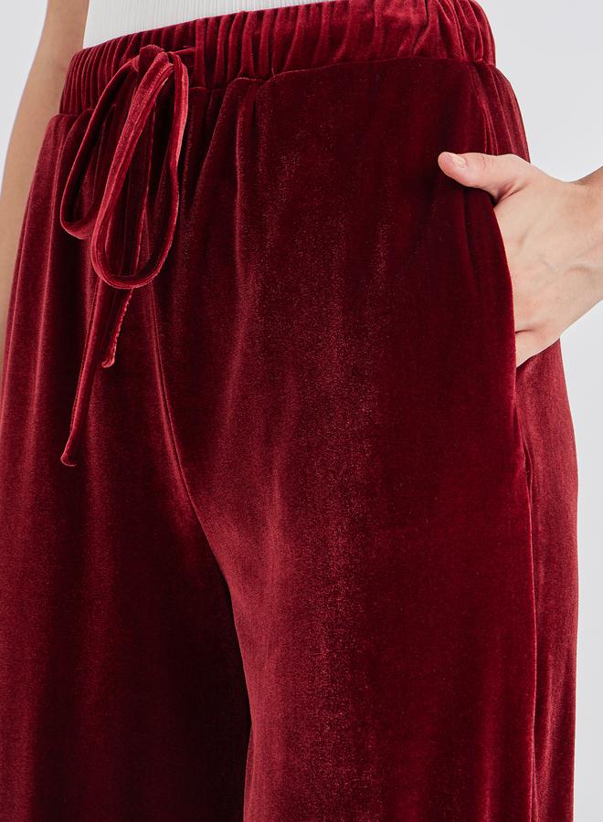 Styli Velvet Look Wide Leg Joggers with Drawstring - Image 3
