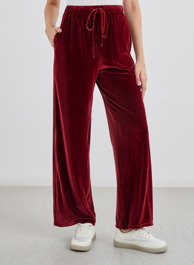 Styli Velvet Look Wide Leg Joggers with Drawstring - Image 2