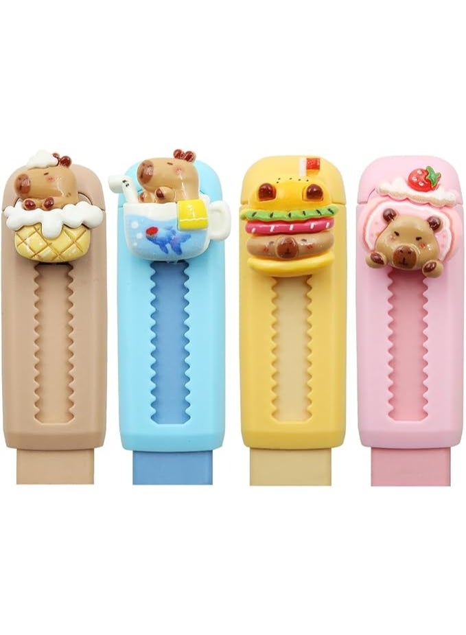 4 قطع من ممحاة كابيبارا القابلة للسحب،  ممحاة مطاطية لطيفة، ممحاة مطاطية بالضغط والسحب، ممحاة أقلام رصاص ممحاة لطيفة للأطفال الأولاد والبنات الطلاب محبي كابيبارا لوازم مكتبية مدرسية - Image 1