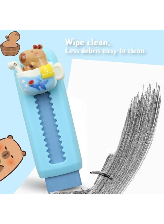 4 قطع من ممحاة كابيبارا القابلة للسحب،  ممحاة مطاطية لطيفة، ممحاة مطاطية بالضغط والسحب، ممحاة أقلام رصاص ممحاة لطيفة للأطفال الأولاد والبنات الطلاب محبي كابيبارا لوازم مكتبية مدرسية - Image 2