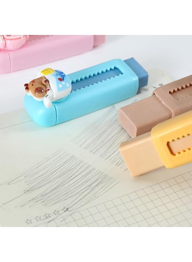 4 قطع من ممحاة كابيبارا القابلة للسحب،  ممحاة مطاطية لطيفة، ممحاة مطاطية بالضغط والسحب، ممحاة أقلام رصاص ممحاة لطيفة للأطفال الأولاد والبنات الطلاب محبي كابيبارا لوازم مكتبية مدرسية - Image 4