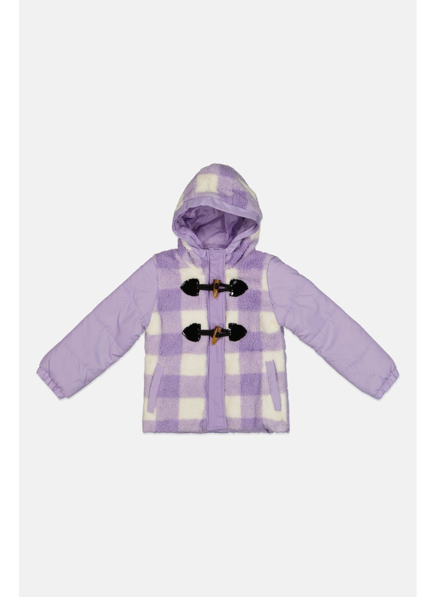 Limited Too Kids Girl Checkered Hooded Softshell Jacket, Lavender  - Image 1