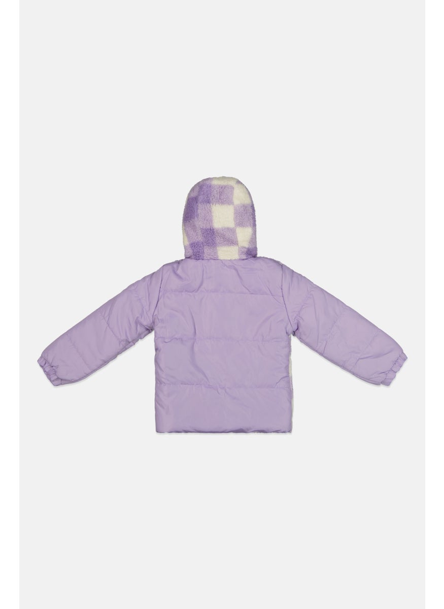 Limited Too Kids Girl Checkered Hooded Softshell Jacket, Lavender  - Image 2