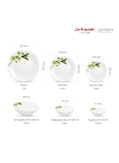 La Opala La Opala Diva, Quadra Collection, Opal Glass Dinner Set 29 pcs, Snowdrop, White  - Image 3