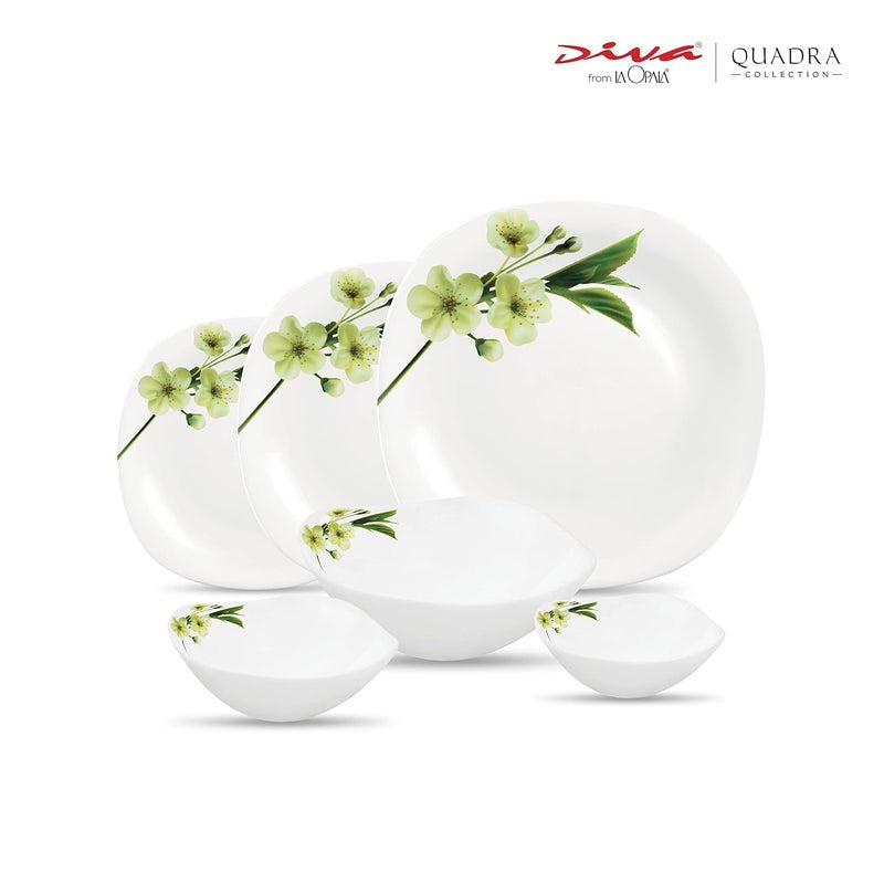 La Opala لا أوبالا ديفا، مجموعة كوادرا، طقم عشاء زجاج أوبال 29 قطعة، سنودروب، أبيض - Image 2