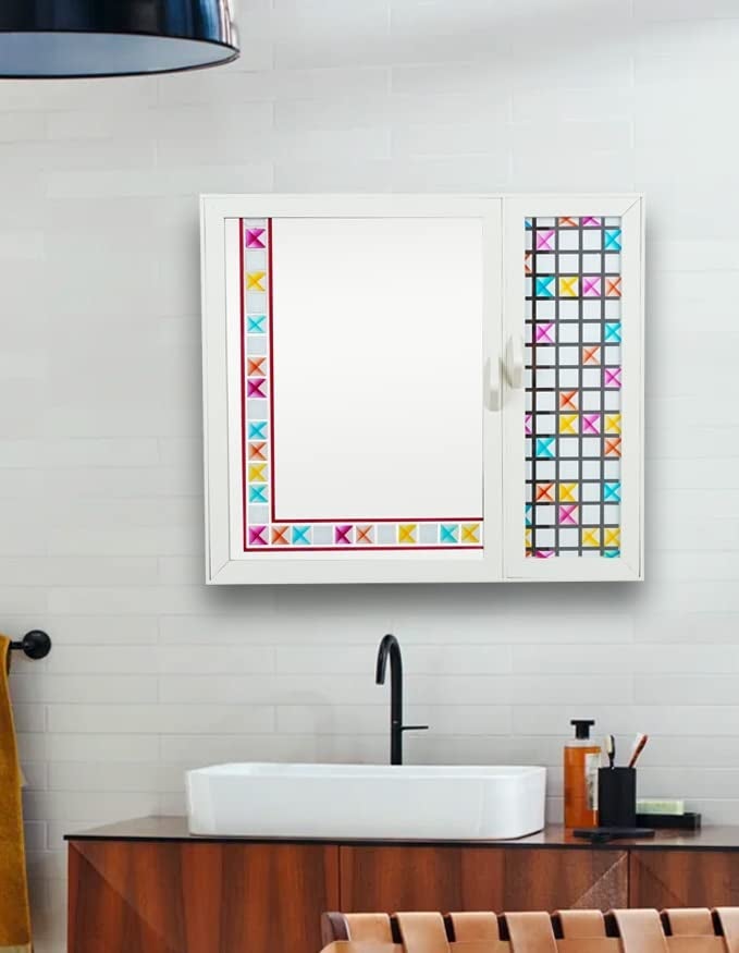 PGen PGen Large Size 16x18x45 Ivory Double Door Luxury Designer Navrang Acrylic Cabinet Bathroom Mirror Storage Cabinet Wash Basin Kitchen Medicine Beauty Product Organizer  - Image 2