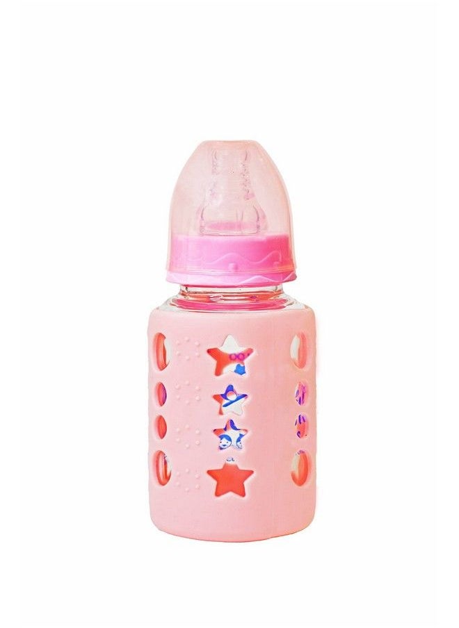 The Little Lookers High Borosilicate Glass Feeding Bottle For Baby Feeder For Newborn ; Super Soft Flow Control & Anti Colic Nipple For Infants Toddlerspink (120Ml)  - Image 1