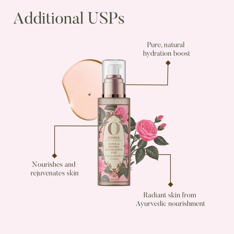 Ohria Ayurveda Rose  Honey Hydrating Face Gel  Firming Emollient  Soothing  Men  Women  For All Skin Types  50ml - Image 3