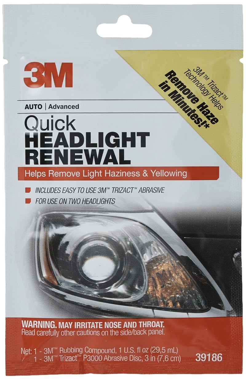 3M Quick Headlight Renewal, Helps Remove Light Haziness & Yellowing in Minutes, Hand Application, 39186, 1 Sachet - Image 1