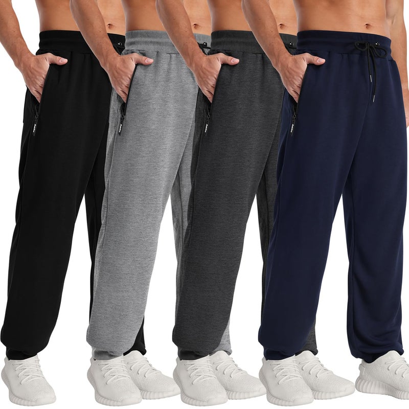 Aocku 4 Pack Mens Sweatpants Mens Athletic Joggers Pants with Zipper Pocket and Drawstring Workout Sweatpants Color A, XL - Image 1