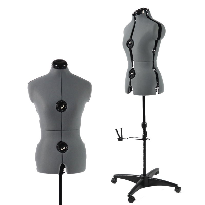 PDM WORLDWIDE Adjustable Dress Form Mannequin for Sewing Female Size 614 Gray Pinnable Model Body with 13 Dials Detachable Casters 42560 Height Range for Clothing Display Small to Medium
