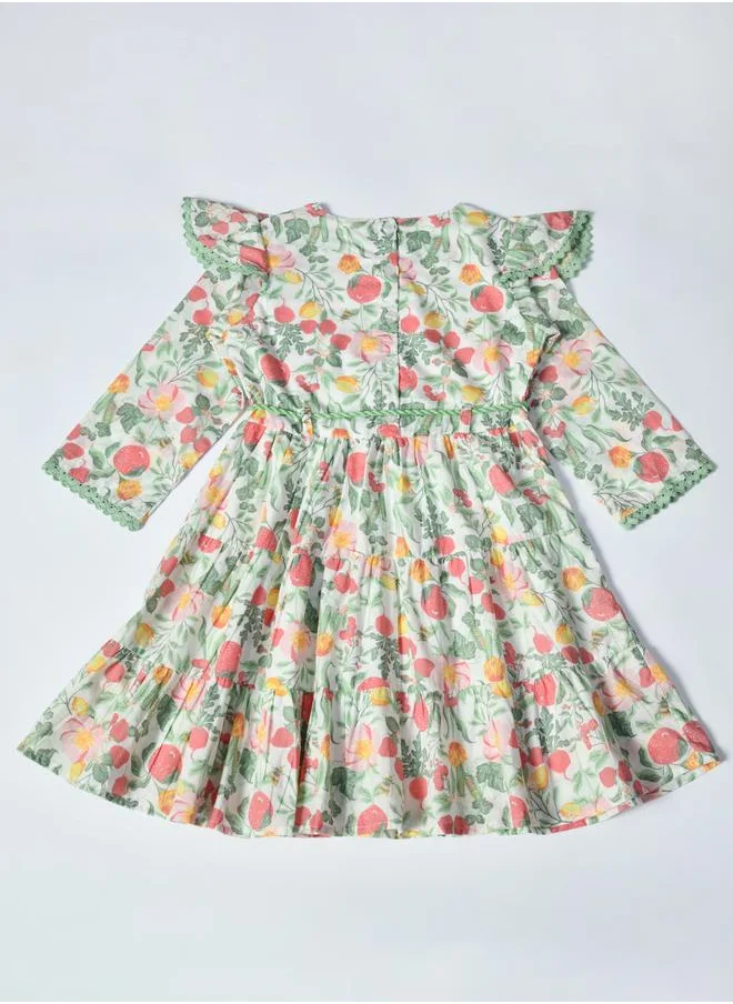 بيلا مودا Bella Moda All-Over Print Ruffle Trim Tiered Dress with 3/4 Sleeves