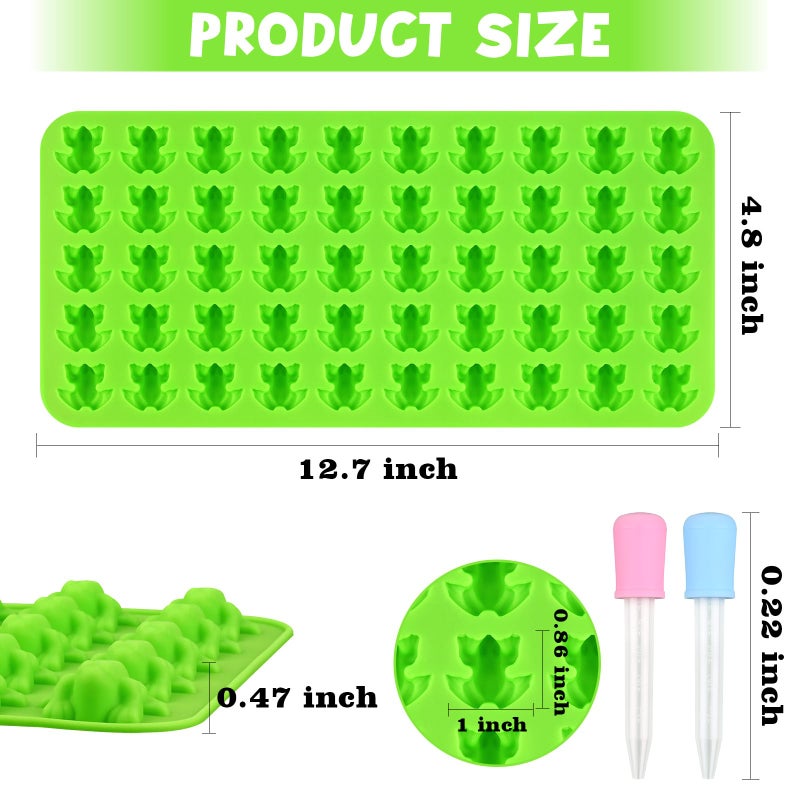 Sakolla Mini Frog Candy Molds, 100 Cavities Silicone Molds for Chocolate, Gummy, and Mints, Set of 2 with 2 Droppers (Green) - Image 3