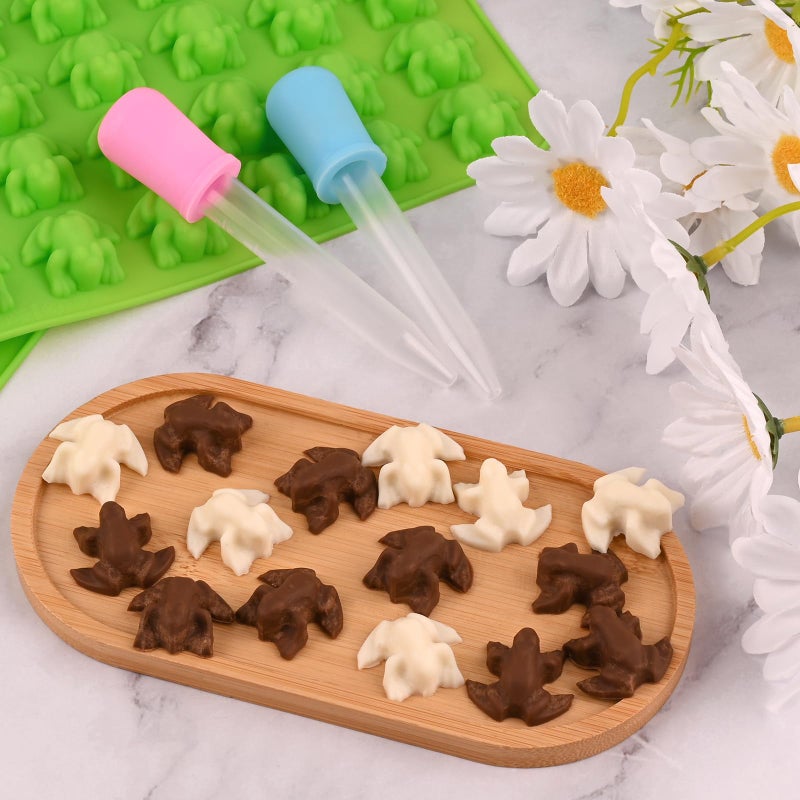 Sakolla Mini Frog Candy Molds, 100 Cavities Silicone Molds for Chocolate, Gummy, and Mints, Set of 2 with 2 Droppers (Green) - Image 5