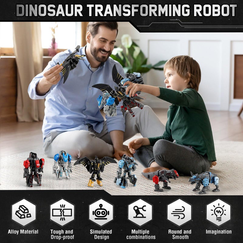 JONEG Transforming Robot Dinosaur - 4-in-1 STEM Toy, 11 Shapes Transforming Toys for Kids, Ages 5-10, Black - Image 2