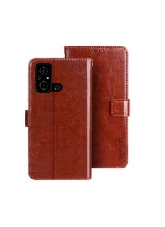 Case Cover For Xiaomi Poco C55/Redmi 12C/Redmi 11A idewei Crazy Horse Texture Leather Phone Case with Holder Brown