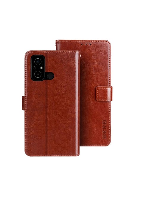 Case Cover For Xiaomi Poco C55/Redmi 12C/Redmi 11A idewei Crazy Horse Texture Leather Phone Case with Holder Brown