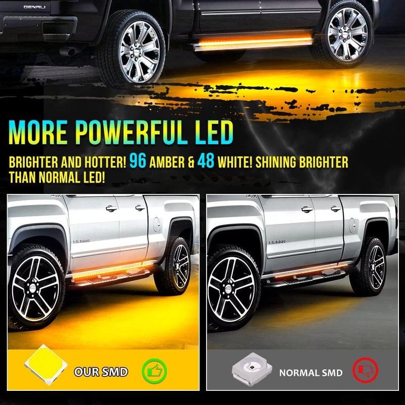 OPP ULITE Truck LED Running Board Lights Amber Side Marker Kit with White Courtesy Lights - 48 Inch, 144 LED Bar for Pickup Trucks and SUVs - Image 5