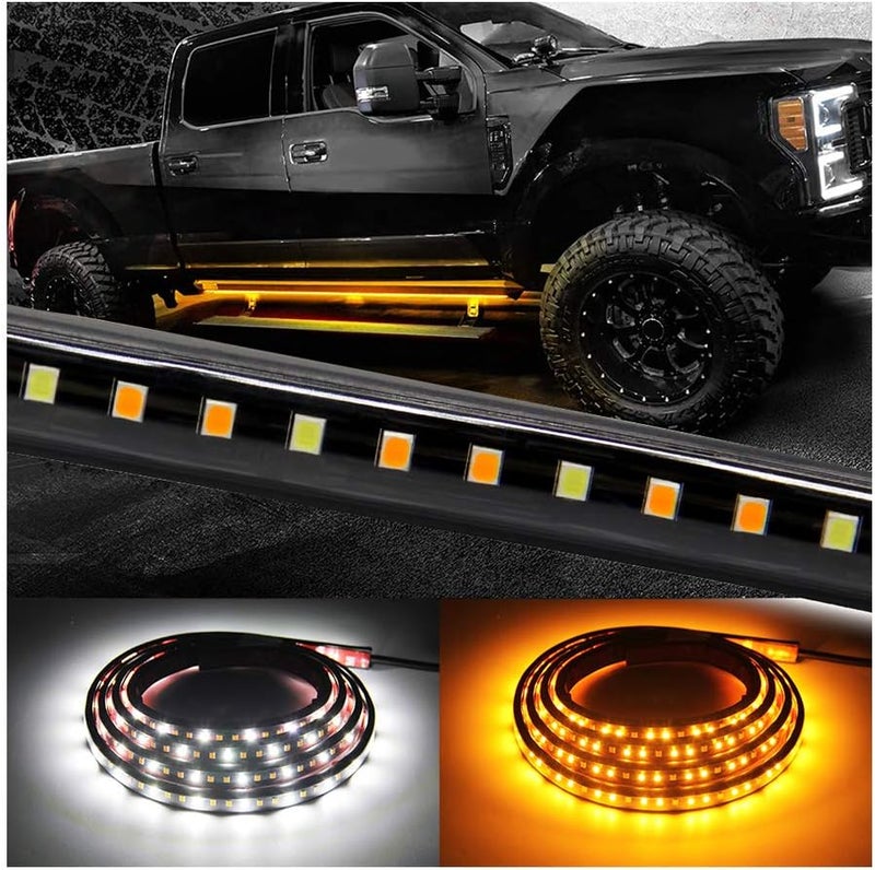 OPP ULITE Truck LED Running Board Lights Amber Side Marker Kit with White Courtesy Lights - 48 Inch, 144 LED Bar for Pickup Trucks and SUVs - Image 1