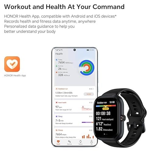 Honor Choice Watch| 1.95" AMOLED Display | Bluetooth Calling | 120 Workout Modes | 5 ATM Swim-Ready | Upto 12 Days Battery Life | Built-in Multi-System GNSS | SpO2, Heart Rate, Sleep Tracking (Black) - Image 2
