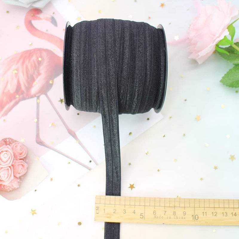 JESEP Black Fold Over Elastic 5/8 inch 40Yards Solid Stretchy FOE Band Trim for Sewing Elastic Fabric Ribbon for Crafts-Headband Making-Hair Ties(1.5CM) - Image 5