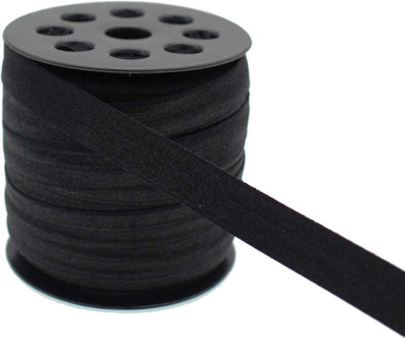 JESEP Black Fold Over Elastic 5/8 inch 40Yards Solid Stretchy FOE Band Trim for Sewing Elastic Fabric Ribbon for Crafts-Headband Making-Hair Ties(1.5CM) - Image 1