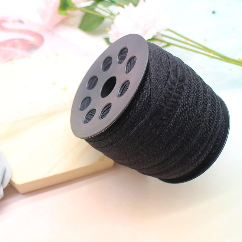 JESEP Black Fold Over Elastic 5/8 inch 40Yards Solid Stretchy FOE Band Trim for Sewing Elastic Fabric Ribbon for Crafts-Headband Making-Hair Ties(1.5CM) - Image 4