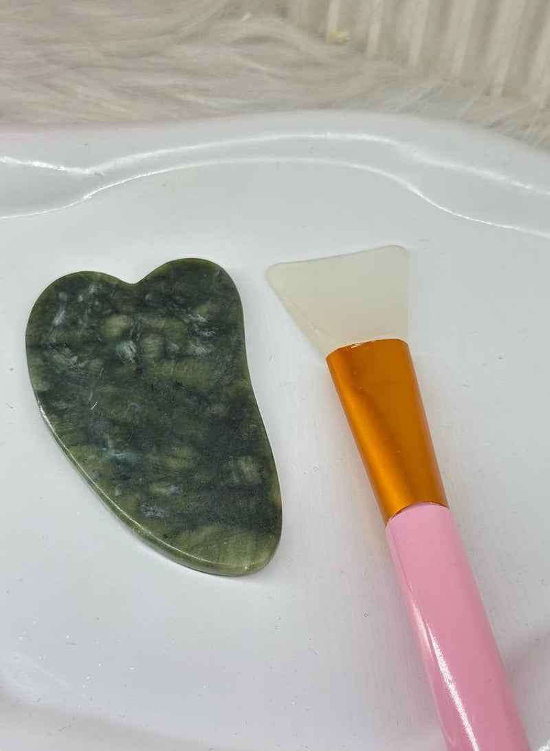 sface care set Gua Sha Body Guasha Board Facial Massage Tool Neck Therapy Green(random Color) 1PC + Silicone Face Mask Brush - 1PC Facial Mud Mask Applicator, Multicolor, Soft, Anti-Bacterial, Heat-Resistant, Wand, Cosmetic Brush Random Color S117 - Image 2