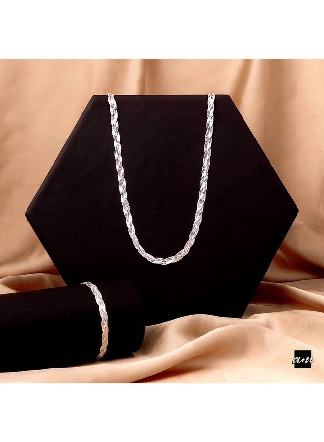 Amberta Women'S 925 Sterling Silver Braided Herringbone Chain Bracelet (Length 7.5 Inch): Silver - Image 4