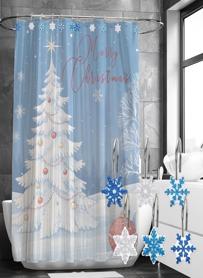 Whaline 12 Pcs Christmas Snowflake Shower Curtain Hooks Shower Rings Silver Blue Resin Decorative Curtain Rods Hooks for Winter Xmas Bathroom Bedroom Living Room Decor - Image 4